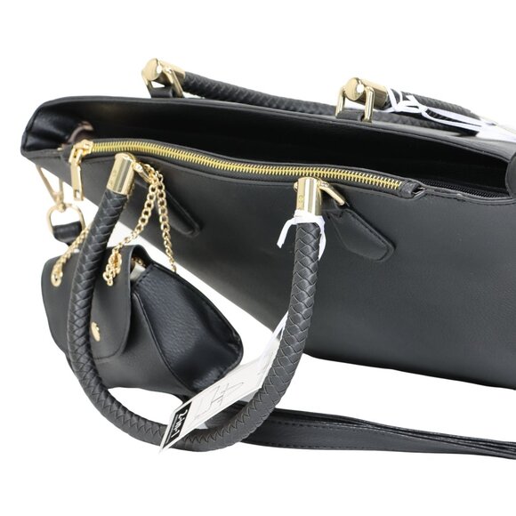 Black Faux Leather Purse and Coin Purse 2 in 1 Set Tote Cross Body Shoulder Bag - Picture 5 of 12